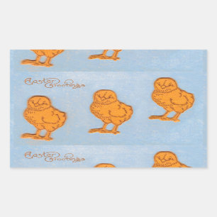Sticker Rectangulaire Salutations de Pâques Chicks Bleu