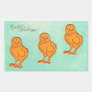Sticker Rectangulaire Salutations de Pâques Chicks Vert