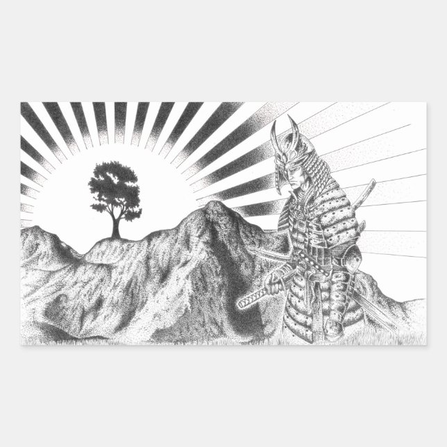 Sticker Rectangulaire Samouraï warrior and raising sun - M1 (Devant)