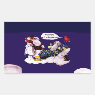 Sticker Rectangulaire SANTA CLAUS, PETITE ANGEL & MERLIN Noël