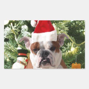 Sticker Rectangulaire Santa Hat Bulldog Christmas Tree Snowman boîte cad