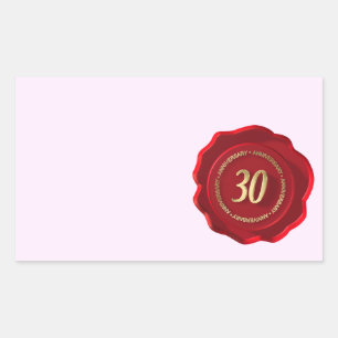 Sticker Rectangulaire sceau de cire rouge du 30e anniversaire