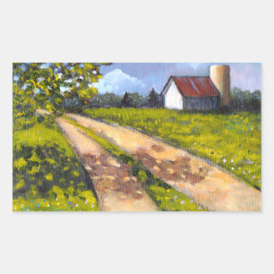 Sticker Rectangulaire Scène de ferme : Peinture de paysage de pays,