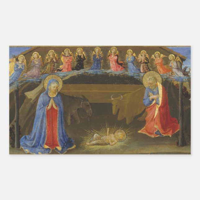 Sticker Rectangulaire Scène de la Nativité Christ Enfant Saint-Anges de  (Devant)