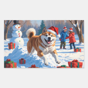 Sticker Rectangulaire Scène de neige festive d'Akita Noël