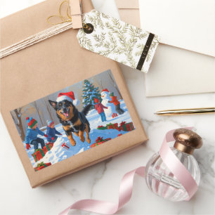 Sticker Rectangulaire Scène de neige festive de Noël Malinois belge