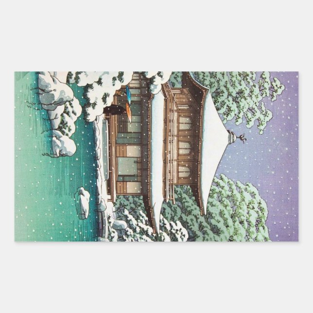 Sticker Rectangulaire Scène hivernale cool orientale japonaise Hasui Kaw (Devant)