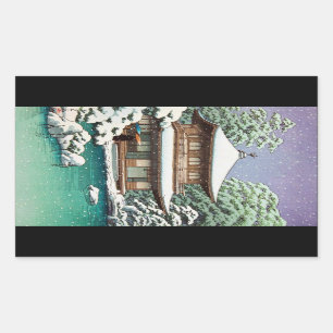 Sticker Rectangulaire Scène orientale fraîche d'hiver de Hasui Kawase