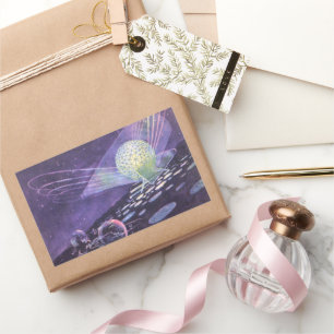 Sticker Rectangulaire Science-fiction vintage, orbe brillante avec Alien