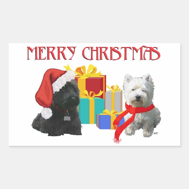 Sticker Rectangulaire Scottie et Westie Joyeux Noël (Devant)