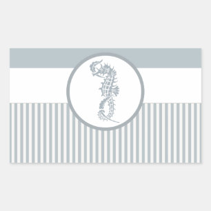 Sticker Rectangulaire Seahorse Bleu Classique Nautique Élégant