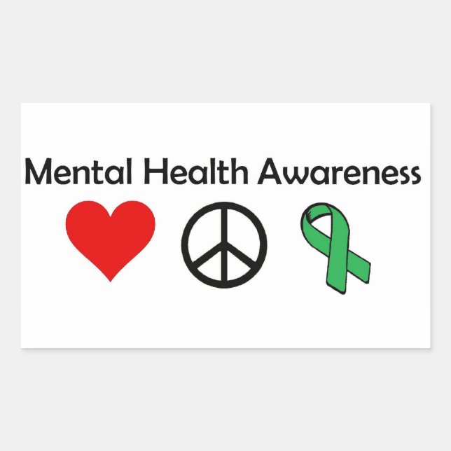 Sticker Rectangulaire Sensibilisation à la santé mentale - Amour, Paix,  (Devant)