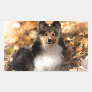 Sticker Rectangulaire Sheltie Shetland Sheepdog Art Peinture