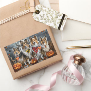 Sticker Rectangulaire Shetland Sheepdog Halloween Éffrayant