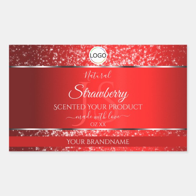 Sticker Rectangulaire Shimmery Red Logo Initiales Parties scintillant Ét (Devant)