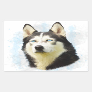 Sticker Rectangulaire Sibérie Husky Dog Eau Couleur Art Peinture