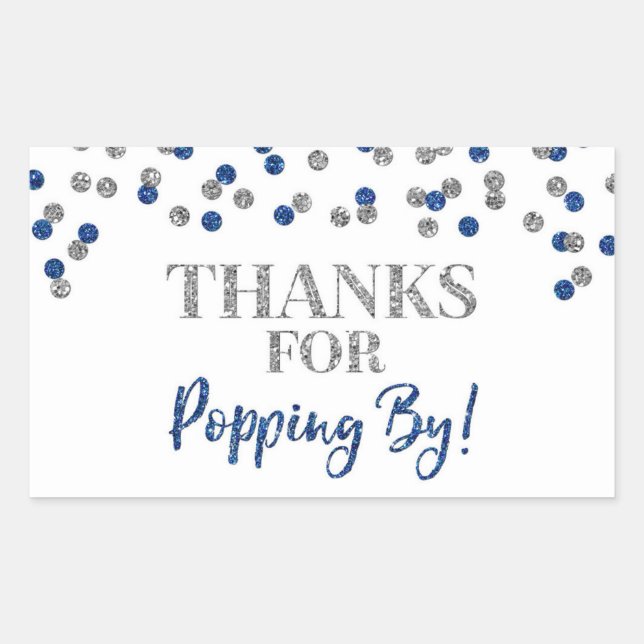 Sticker Rectangulaire Silver Blue Confetti Merci pour Popping By (Devant)