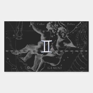 Sticker Rectangulaire Silver Chrome like Gemini Zodiac Sign on Hevelius
