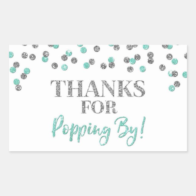 Sticker Rectangulaire Silver Turquoise Confetti Merci pour Popup By (Devant)