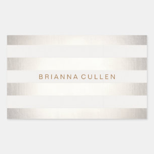 Sticker Rectangulaire Simple style FAUX Silver and White Stripes