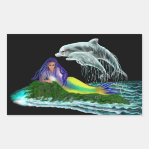 Sticker Rectangulaire Sirène avec dauphins