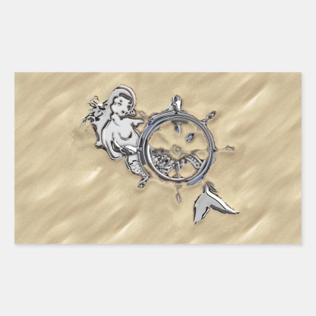 Sticker Rectangulaire Sirène d'argent dans le sable (Devant)