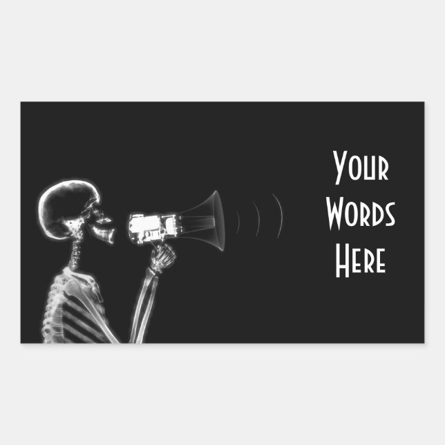 STICKER RECTANGULAIRE SKELETON DE VISION X-RAY SUR MEGAPHONE - B&W (Devant)