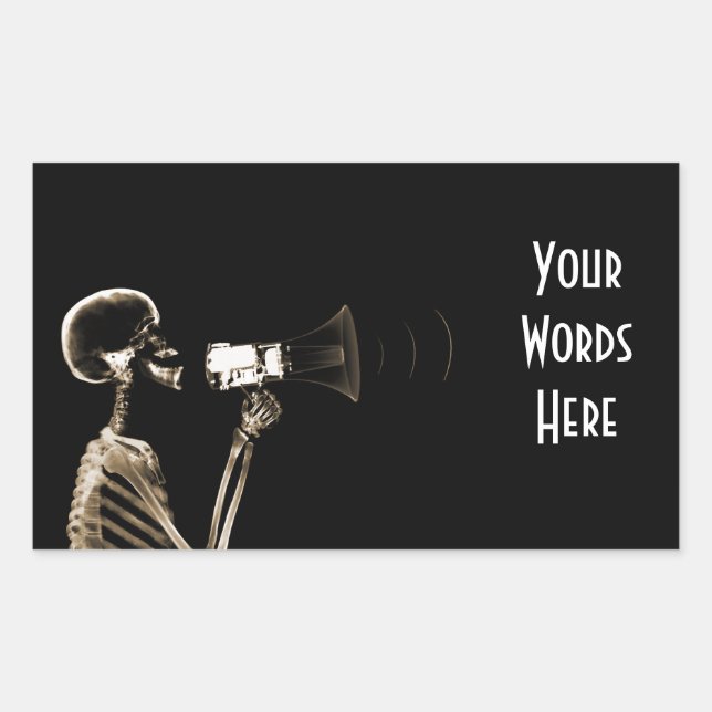 STICKER RECTANGULAIRE SKELETON DE VISION X-RAY SUR MEGAPHONE - SEPIA (Devant)