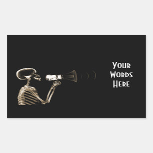 STICKER RECTANGULAIRE SKELETON DE VISION X-RAY SUR MEGAPHONE - SEPIA