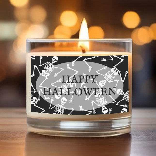 Sticker Rectangulaire Skeletons Halloween heureux (Happy Halloween and skeletons on black rectangle stickers)