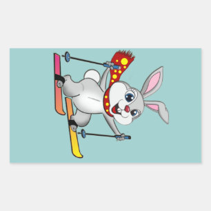 Sticker Rectangulaire Ski Bunny - Drôle et joli dessin animé
