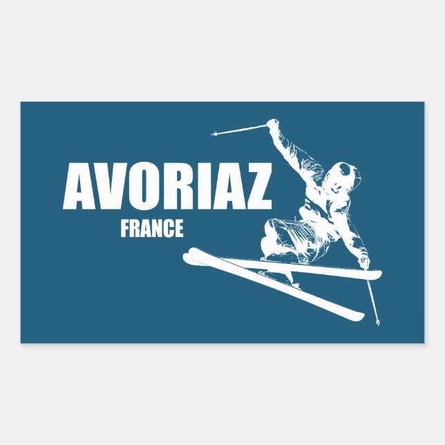 Sticker Rectangulaire Skier Avoriaz France (Devant)