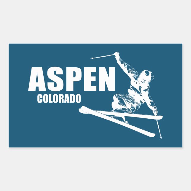 Sticker Rectangulaire Skier d'Aspen Colorado (Devant)