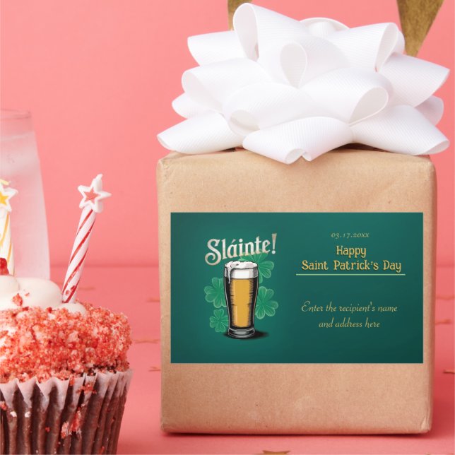 Sticker Rectangulaire Slàinte ! Saint Patrick's Day Pint of Beer on Gree (Fête)