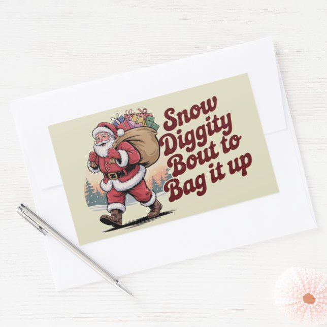 Sticker Rectangulaire Snow Diggity Bout to Bag It Up 90s Christmas Retro (Enveloppe)