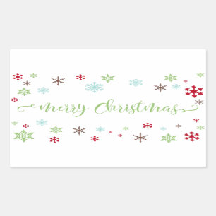 Sticker Rectangulaire Snowflake Whimsy Joyeux Noël Typographie verte