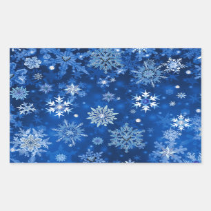 Sticker Rectangulaire Snowflakes de Noël Bleu et argent