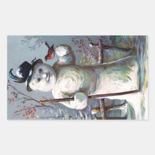 Sticker Rectangulaire Snowman à l'ornithologue et à l'autocollant Vintag