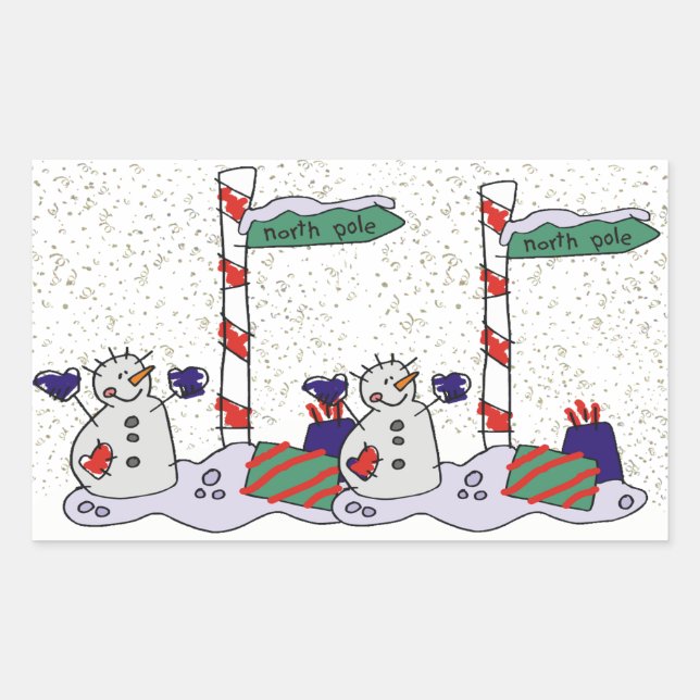 Sticker Rectangulaire Snowman & Pôle Nord - (Devant)