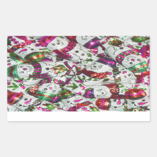 Sticker Rectangulaire Snowmen Doux rectangle de l'autocollant rose
