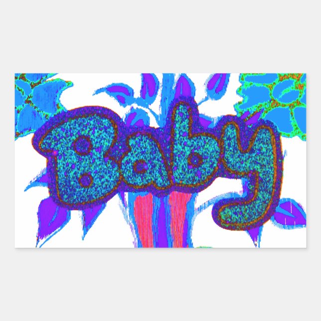 Sticker Rectangulaire Soft Cyan Blue Flower Art : A Baby's Touch. (Devant)