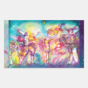Sticker Rectangulaire SOIRÉE MASQUÉE, Masques de Mardi Gras, Danse, Musi