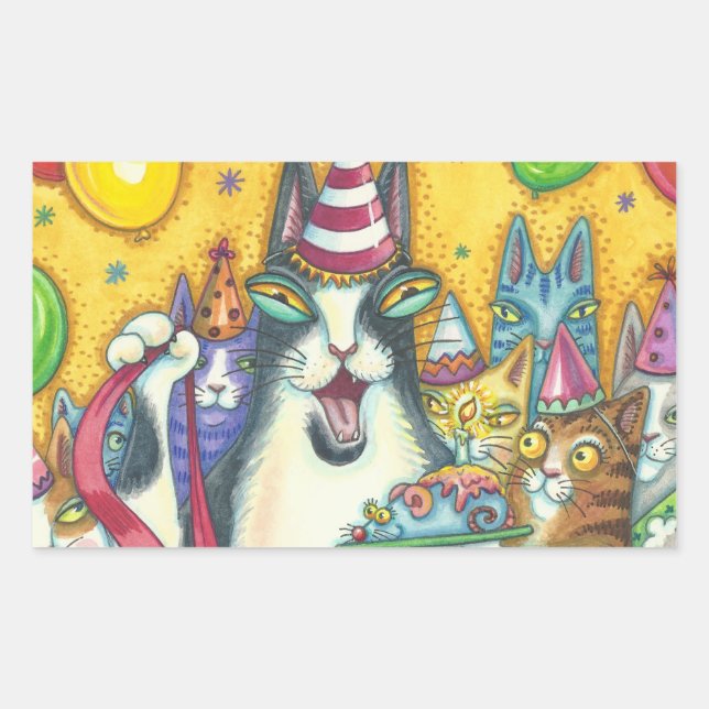 Sticker Rectangulaire Son N'Fitz Chats BÂTIMENTS D'ANNIVERSAIRE Rectangl (Devant)