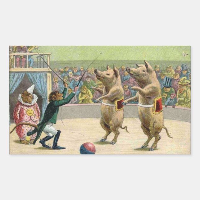 Sticker Rectangulaire Sonnerie de singe et cochons de cirque (Devant)