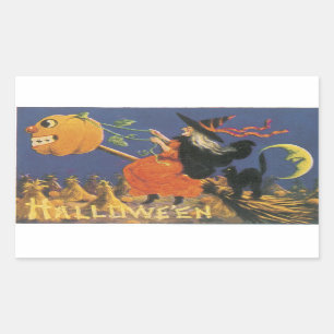 Sticker Rectangulaire Sorcière d'Halloween à l'ancienne