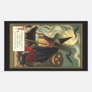 Sticker Rectangulaire Sorcière d'Halloween vintage remuant un chaudron m