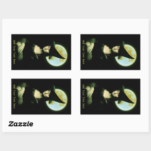 Sticker Rectangulaire Sorcière Mona Lisa Halloween pleine lune