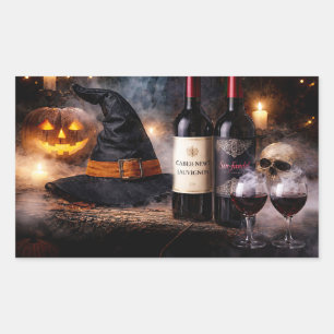 Sticker Rectangulaire Sorcières d'Halloween et vin Halloween