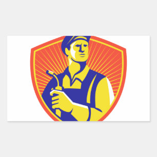Sticker Rectangulaire Souder avec soudure Bouclier de torche Retro