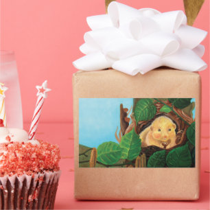 Sticker Rectangulaire Souris brumeux mangeant de la noisette  